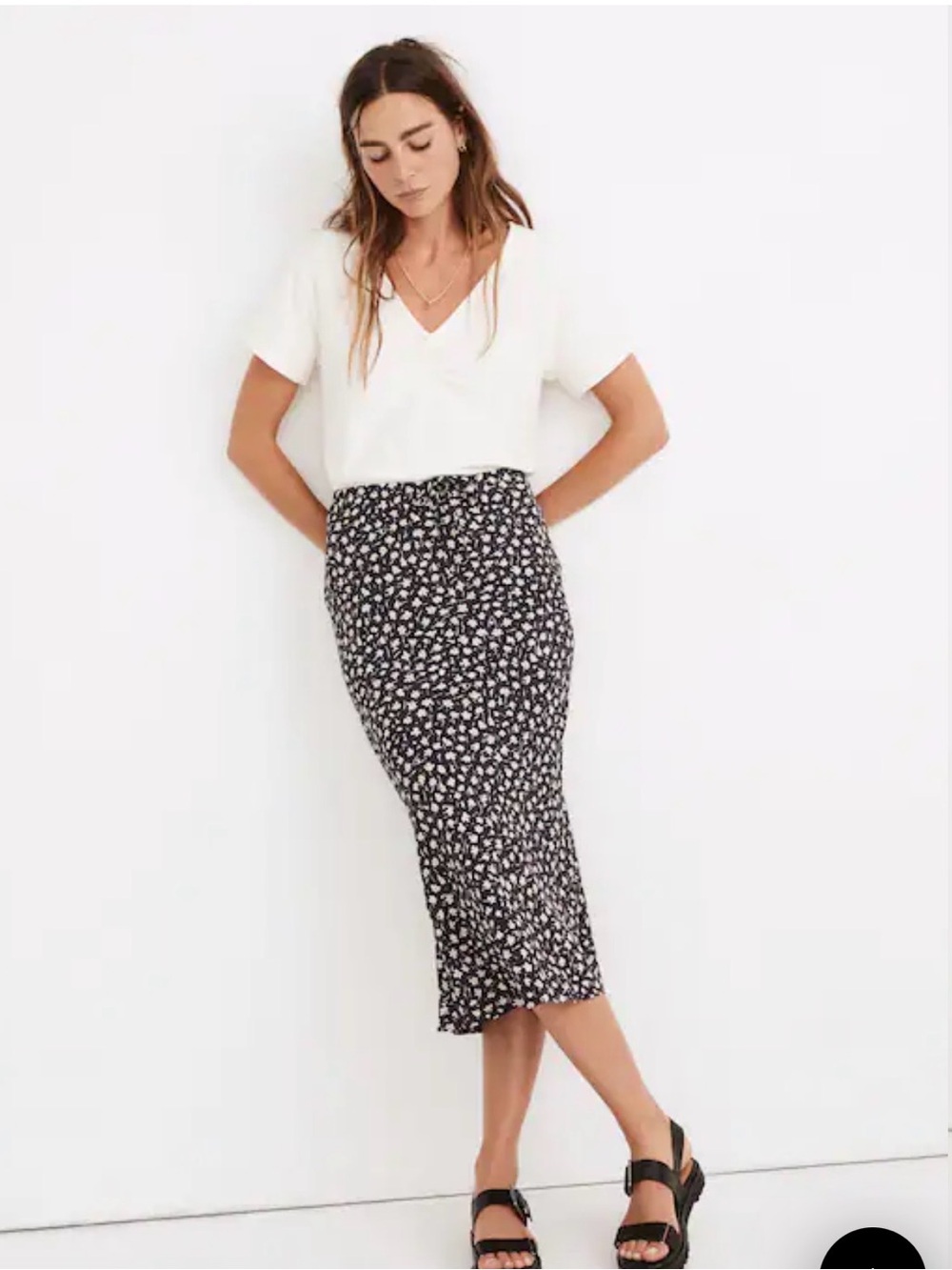 Madewell drawstring midi slip skirt in sweet floral print size 6